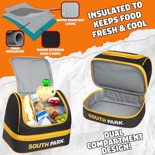 Get Trend South Park Lunch Box Insulated with Two Compartments for Adults Travel Picnic Beach Snacks Cooler Sack (Black South Park) - Image 4