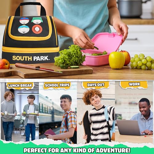 Get Trend South Park Lunch Box Insulated with Two Compartments for Adults Travel Picnic Beach Snacks Cooler Sack (Black South Park) - Image 2