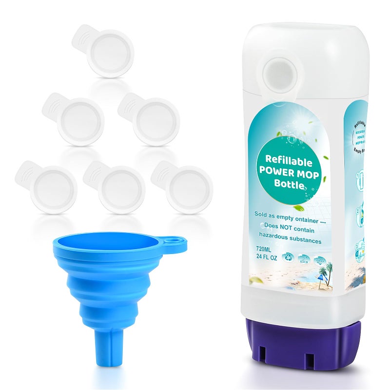 AnDongo Refillable Bottle for SwifferÂ® Power Mopâ„¢ - 720 ML/24 FL OZ - Leak-Proof HDPE Material Solution Bottle, 1 Empty Bottle + 6 Silicone Pads + 1 Foldable Funnel - Image 1