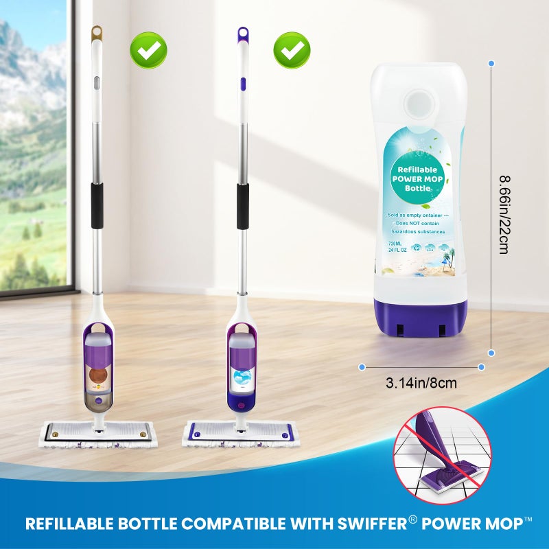 AnDongo Refillable Bottle for SwifferÂ® Power Mopâ„¢ - 720 ML/24 FL OZ - Leak-Proof HDPE Material Solution Bottle, 1 Empty Bottle + 6 Silicone Pads + 1 Foldable Funnel - Image 2