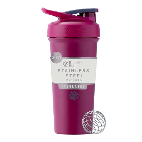 BlenderBottle Sport Sleek Insulated Stainless Steel Shaker Bottle with Wire Whisk, 25-Ounce, Raspberry – Protein Shakes & Hydration for Athletes & Fitness Enthusiasts, Easy Mixing, Slim Easy to Hold, Keeps Drinks Cold, Lockable Lid - Image 1