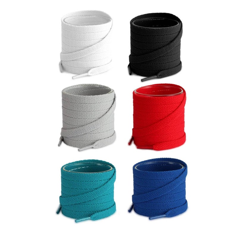 Lify Flat Shoelaces - 8MM (5/16" Inch) Wide - Shoe Laces For All types of Shoes & Sneakers- Black, White, Light Grey, Royal Blue, Red & Ocean blue Color- 6 Pair Pack (150CM (59.05-Inch)) - Image 1