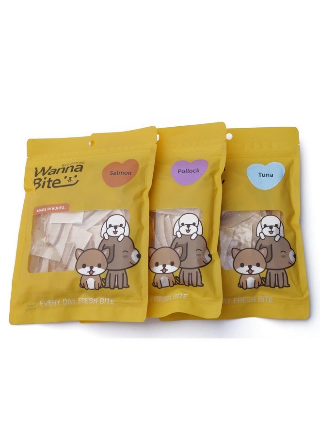 WannaBite Chicken Jerky، مكافآت طبيعية للكلاب، مضغ صحي للقطط والكلاب، بنكهات التونة/السلمون/البولوك، خالٍ من الحبوب ولا يحتوي على ألوان أو نكهات صناعية، 7.9 أونصة، 30 قطعة - Image 2