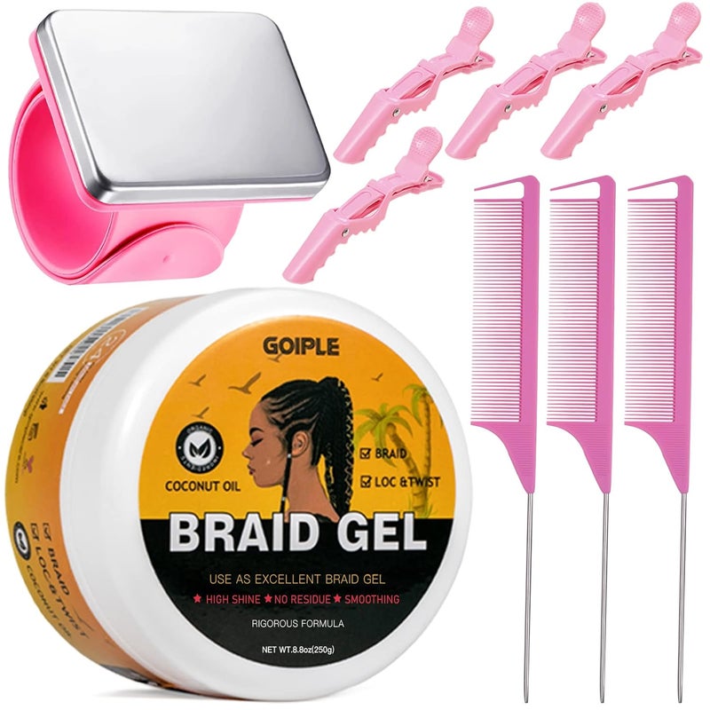 Goiple Strong Hold Smoothing Braiding Gel for Twists Locs Edges Cornrows  With Hair Braiding Tools Magnetic Pin Wristband Comb  No Flake High Shine