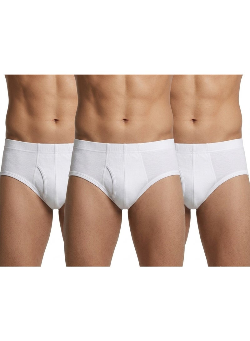 Men's Comfortable Cotton Briefs - Pack of 3 - White.