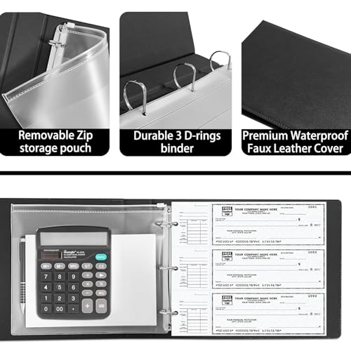 LLi Cufite 3 Rings Check Binder for End-Stub Deskbook Checks, 3 on a Page, Fit 3 & 9 Holes Check Faux Leather (9.1"x12.5") (Black) - Image 4