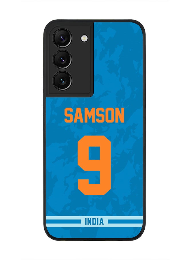 Stylizedd - Rugged Black Edge Case for Samsung Galaxy S22+ 5G, Slim fit Soft Case Flexible Rubber Edges Thin Cover - Player Name - Sanju Samson, Jersey Number- 9 - Image 1