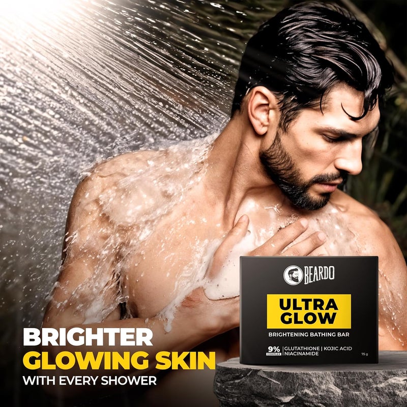 BEARDO Beardo Ultraglow Brightening Bathing Bar 9 complex glutathione niacinamide kojic acid Skin Brightening Soap Whitening Soap for men Dermatologically Tested 75g X Pack of 1 - Image 2