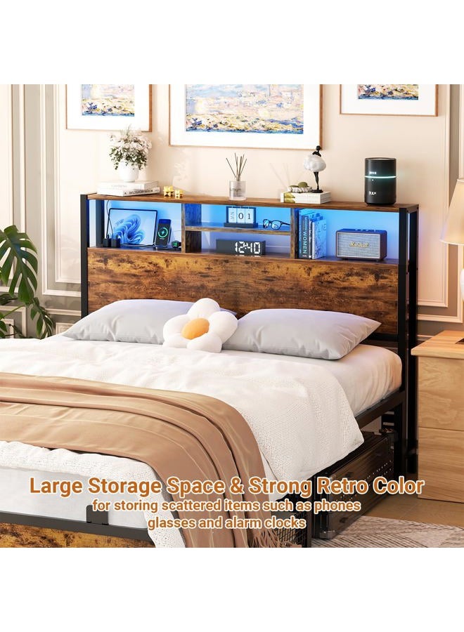 Aheaplus Headboard for Full Size Bed with Storage, Headboards with Outlets, USB Ports and LED Light, Full Size Head Board, Height Adjustable, Reversible, Sturdy and Stable Headboard, Rustic Brown - Image 5