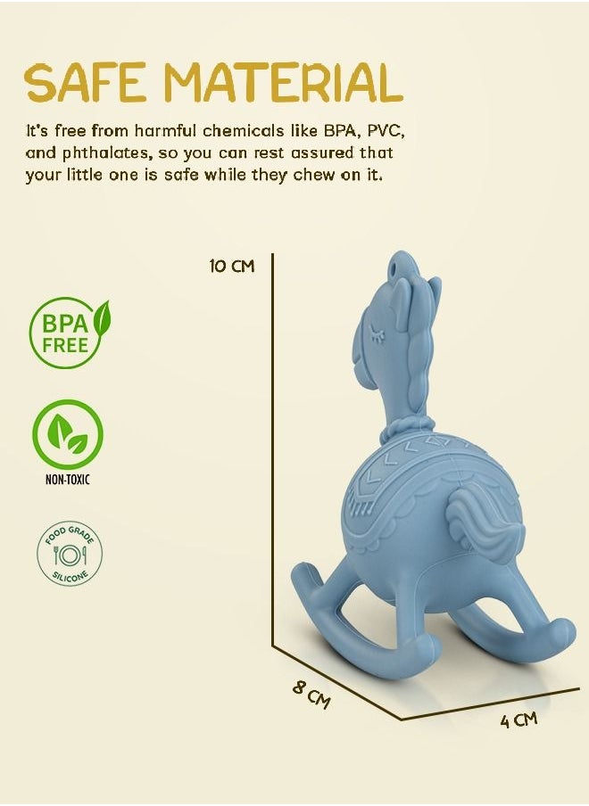 BAYBEE - Baybee Molar Silicone Teether for Baby Food Grade BPA Free Pacifier for Toddler Babies to Soothe Gums, Easy to Grasp and Hand Chewing Soother Teething Horse Toys for Baby Infant 6-12 Month (Blue) - Image 1