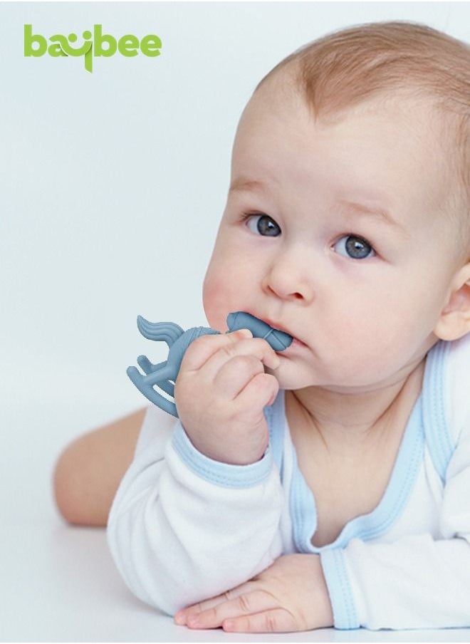 BAYBEE - Baybee Molar Silicone Teether for Baby Food Grade BPA Free Pacifier for Toddler Babies to Soothe Gums, Easy to Grasp and Hand Chewing Soother Teething Horse Toys for Baby Infant 6-12 Month (Blue) - Image 1