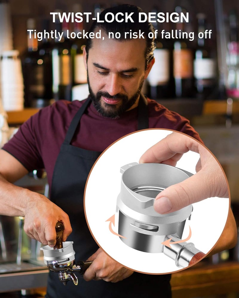 Vomika 54mm Coffee Dosing Funnel, Hands-Free Aluminum Dosing Ring & 53.5mm Stainless Steel Puck Screen, Espresso Accessories for 54mm Breville Barista Portafilters, with Grinding Trigger, Home or Cafe Use - Image 4