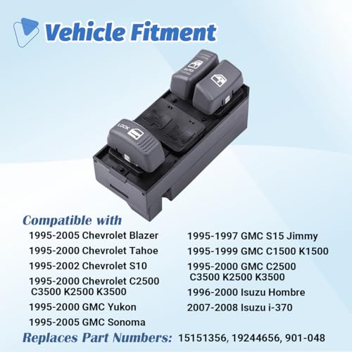 AiYiGu Power Door Lock Window Switch Control Driver Side Compatible with 19952000 Chevrolet Chevy Tahoe S10 Blazer CK 1500 2500 3500 GMC Yukon Sonoma Isuzu Hombre i370 Replace OE 15151356 19244656 - Image 3