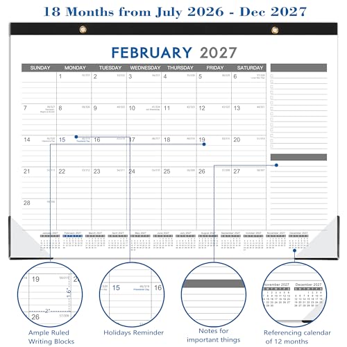 Tersus 2026-2027 Desk Calendar - July 2026 - Dec 2027, 18 Months Calendar Pad with Black Corner Protectors, 17" x 12", Large Ruled Blocks, Large Office Desk Top Calendar - Image 4