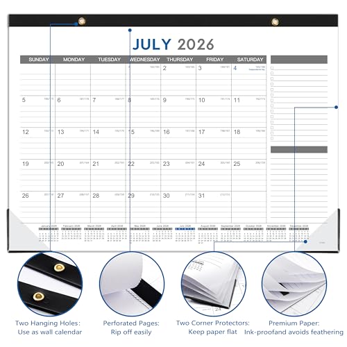 Tersus 2026-2027 Desk Calendar - July 2026 - Dec 2027, 18 Months Calendar Pad with Black Corner Protectors, 17" x 12", Large Ruled Blocks, Large Office Desk Top Calendar - Image 5