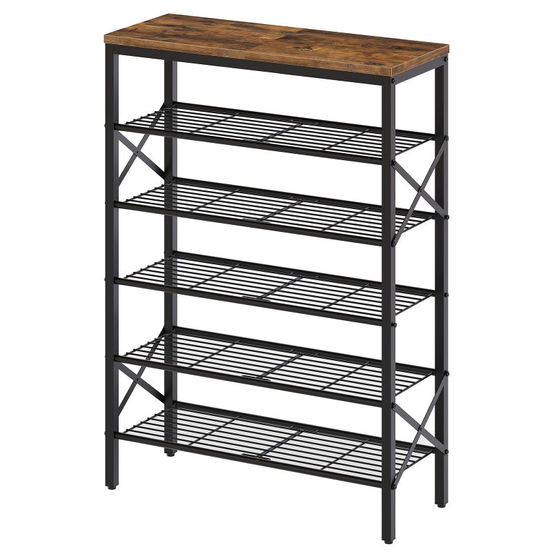 YATINEY 6Tier Shoe Rack Shoe Storage Organizer for Closet Free Standing Shoe Organizer with Metal Mesh Shelves 24 Pairs of Shoes Rustic Brown and Black SS06BR