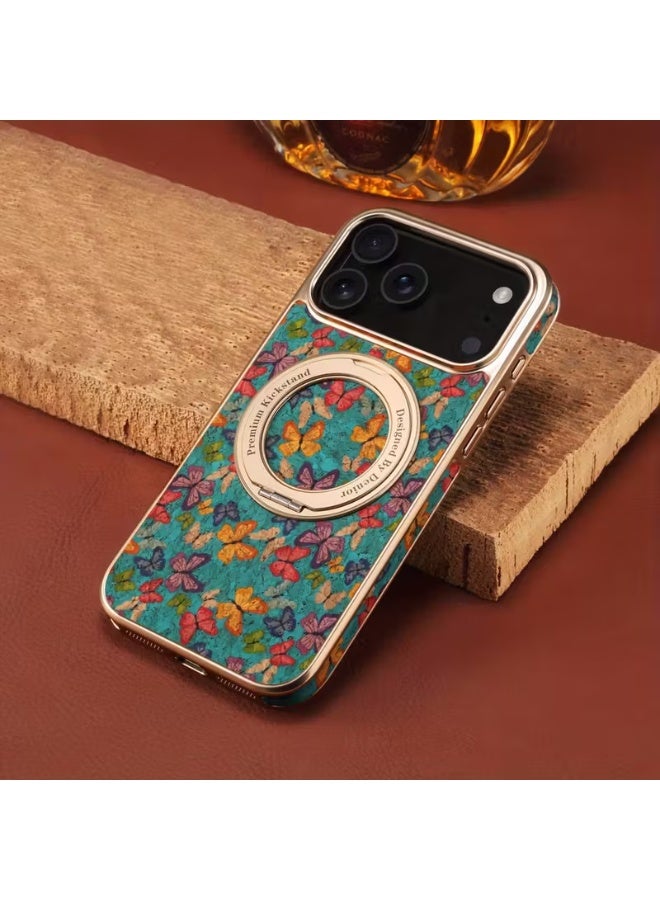 Temu Fashion Vintage Floral Design Phone Case, 360 Degree Rotating Base Full Protection Cover. Shockproof Scratch Resistant Compatible with iPhone 17 Pro - Image 2