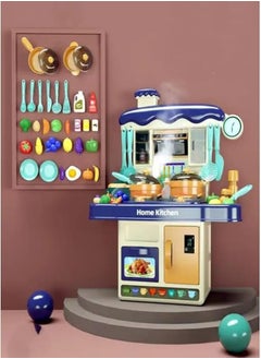 Fantastic-Kids-Toys Kitchen Playset for Kids, 31 Pcs Pretend Play Kitchen Toy Accessories, Mini Kitchen Playset with Lights, Water Faucet Steam, Realistic Sounds (Blue)