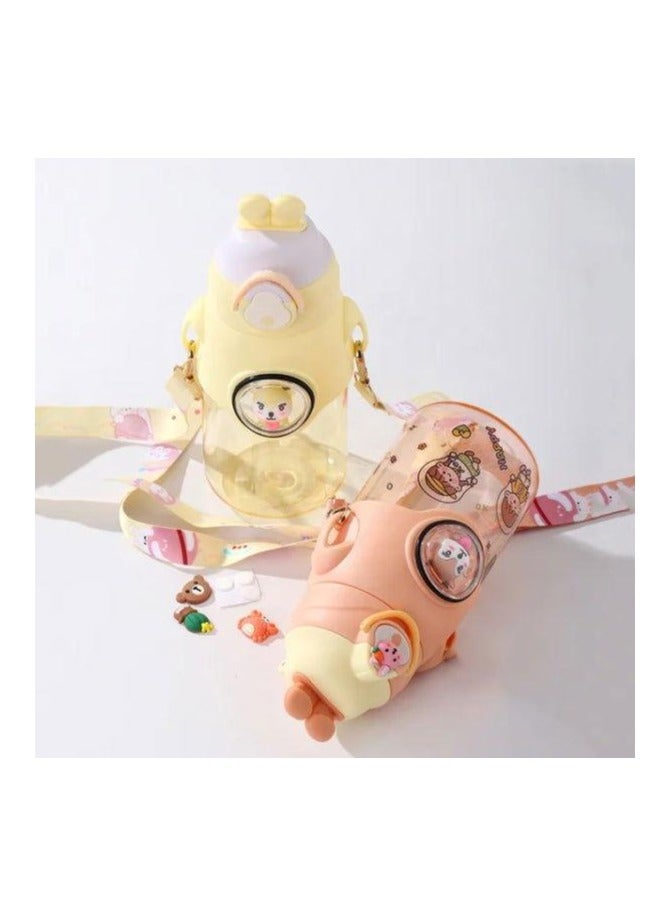 Mobcos Cute Rabbit Cartoon Kids Water Bottle with Straw and Adjustable Strap Food Grade Tritan One-Click Open Portable Leak Proof Insulated BPA Free For Kids Girls School Travel 750Ml (OrangeP) - Image 5