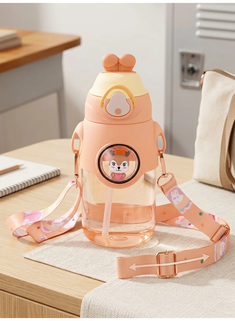 Mobcos pink Cute Rabbit Cartoon Kids Water Bottle with Straw and Adjustable Strap Food Grade Tritan One-Click Open Portable Leak Proof Insulated BPA Free For Kids Girls School Travel 750Ml (Pink)  | Best Price UAE