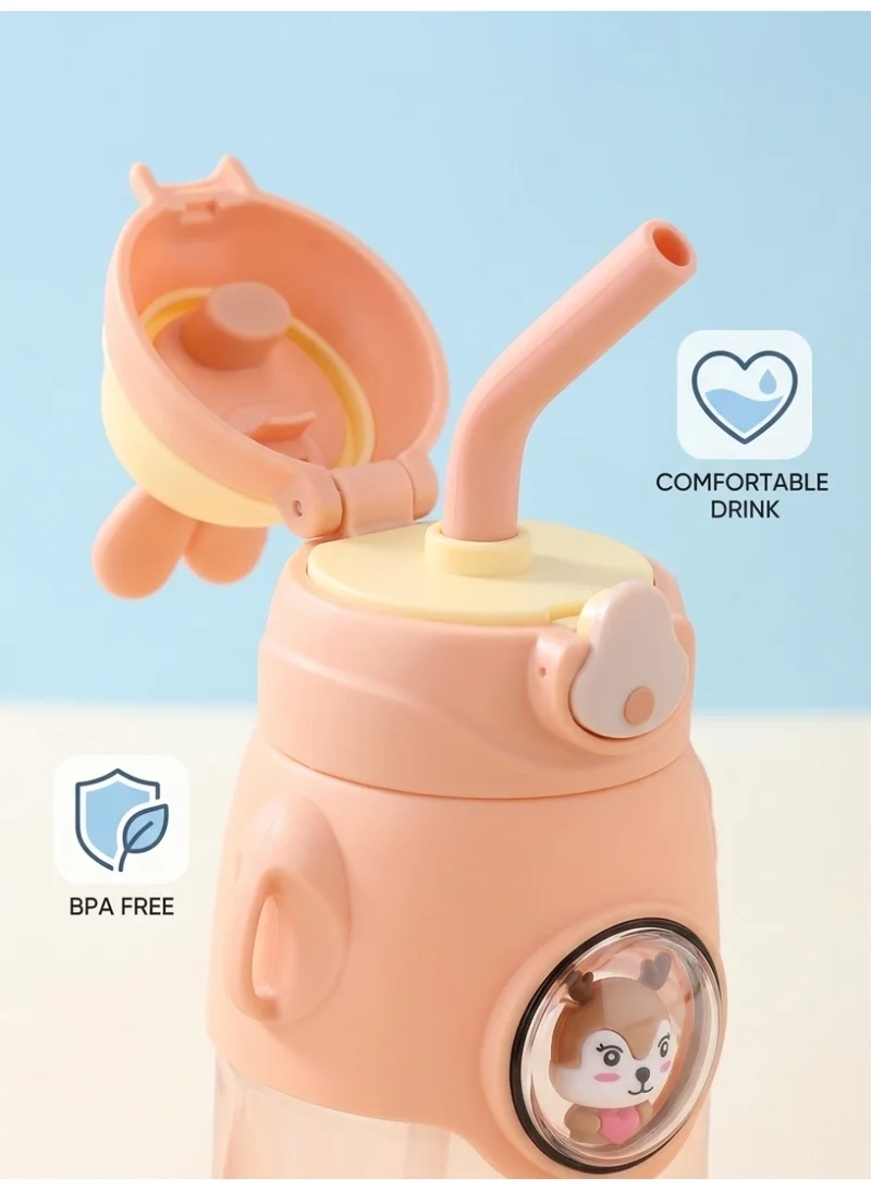 Mobcos pink Cute Rabbit Cartoon Kids Water Bottle with Straw and Adjustable Strap Food Grade Tritan One-Click Open Portable Leak Proof Insulated BPA Free For Kids Girls School Travel 750Ml (Pink)  | Best Price UAE