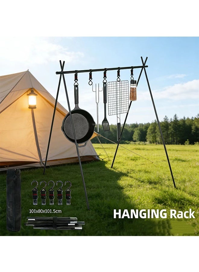 JCB CHIC رف تعليق قابل للطي ثلاثي القوائم للتخييم مع 5 خطافات، رف تخييم قابل للطي، حامل أواني طهي محمول، منظم تخزين، مناسب للشواء والنزهات والمشي لمسافات طويلة والتخييم والصيد - Image 1