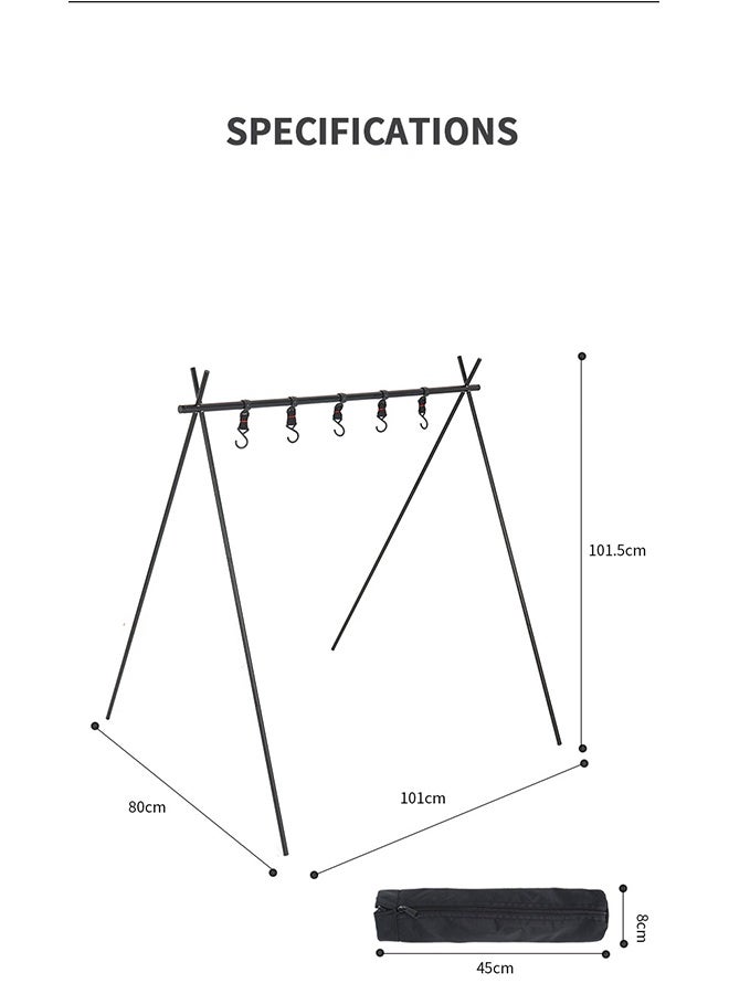 JCB CHIC رف تعليق قابل للطي ثلاثي القوائم للتخييم مع 5 خطافات، رف تخييم قابل للطي، حامل أواني طهي محمول، منظم تخزين، مناسب للشواء والنزهات والمشي لمسافات طويلة والتخييم والصيد - Image 4
