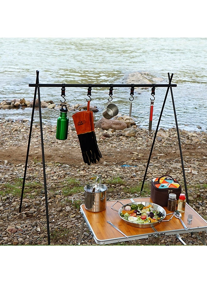 JCB CHIC رف تعليق قابل للطي ثلاثي القوائم للتخييم مع 5 خطافات، رف تخييم قابل للطي، حامل أواني طهي محمول، منظم تخزين، مناسب للشواء والنزهات والمشي لمسافات طويلة والتخييم والصيد - Image 3