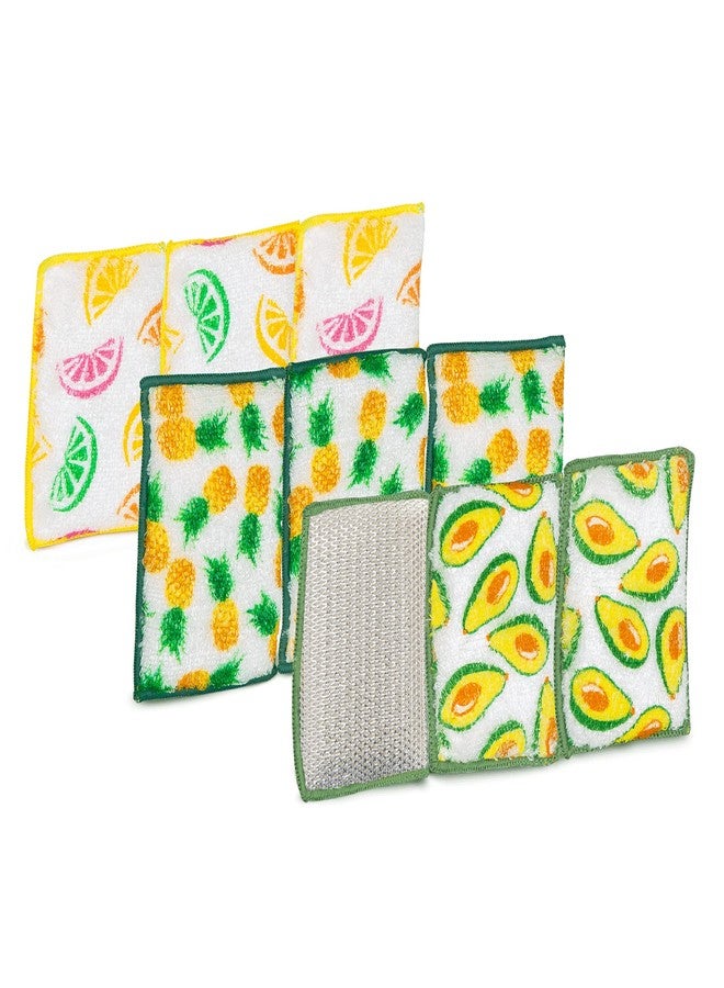 Smart Design Heavy Duty Scrub Sponge with Bamboo Odorless Rayon Fiber - Set of 9 - Ultra Absorbent - Soft & Metallic Scrub - Cleaning Dishes & Hard Stains - Kitchen - Pineapple, Citrus, Avocado Prints - Image 1