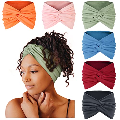 Tobeffect Wide Headbands for Women, 7'' Extra Large Turban Headband Boho Cloth Hairband Colorful Hair Twisted Knot Accessories, 6 Pack - Image 1
