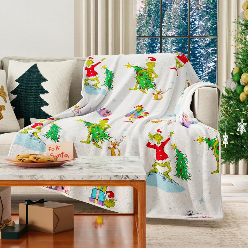 Franco Collectibles The Grinch by Dr. Seuss Holiday Christmas Super Soft Cozy Plush Throw  40 in x 50 in  (Officially Licensed Product) - Image 1