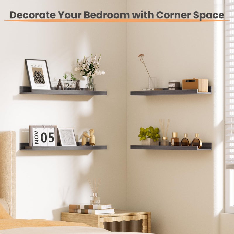 upsimples Floating Shelves for Wall, 23.6 Inch Shelves for Decor Storage Set of 6, Wall Mounted Wood Shelf for Bedroom, Living Room, Bathroom, Kitchen, Long Picture Ledge Shelves, Grey - Image 4