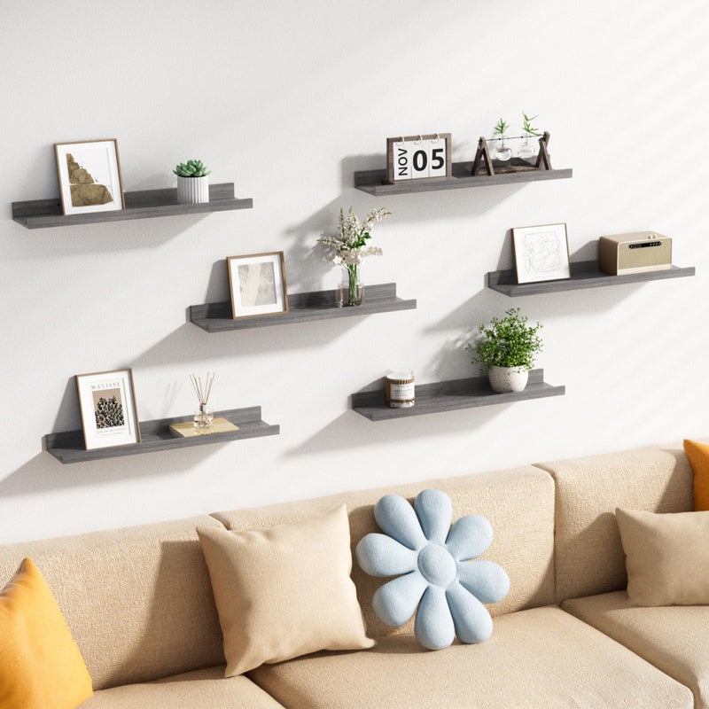 upsimples Floating Shelves for Wall, 23.6 Inch Shelves for Decor Storage Set of 6, Wall Mounted Wood Shelf for Bedroom, Living Room, Bathroom, Kitchen, Long Picture Ledge Shelves, Grey - Image 5