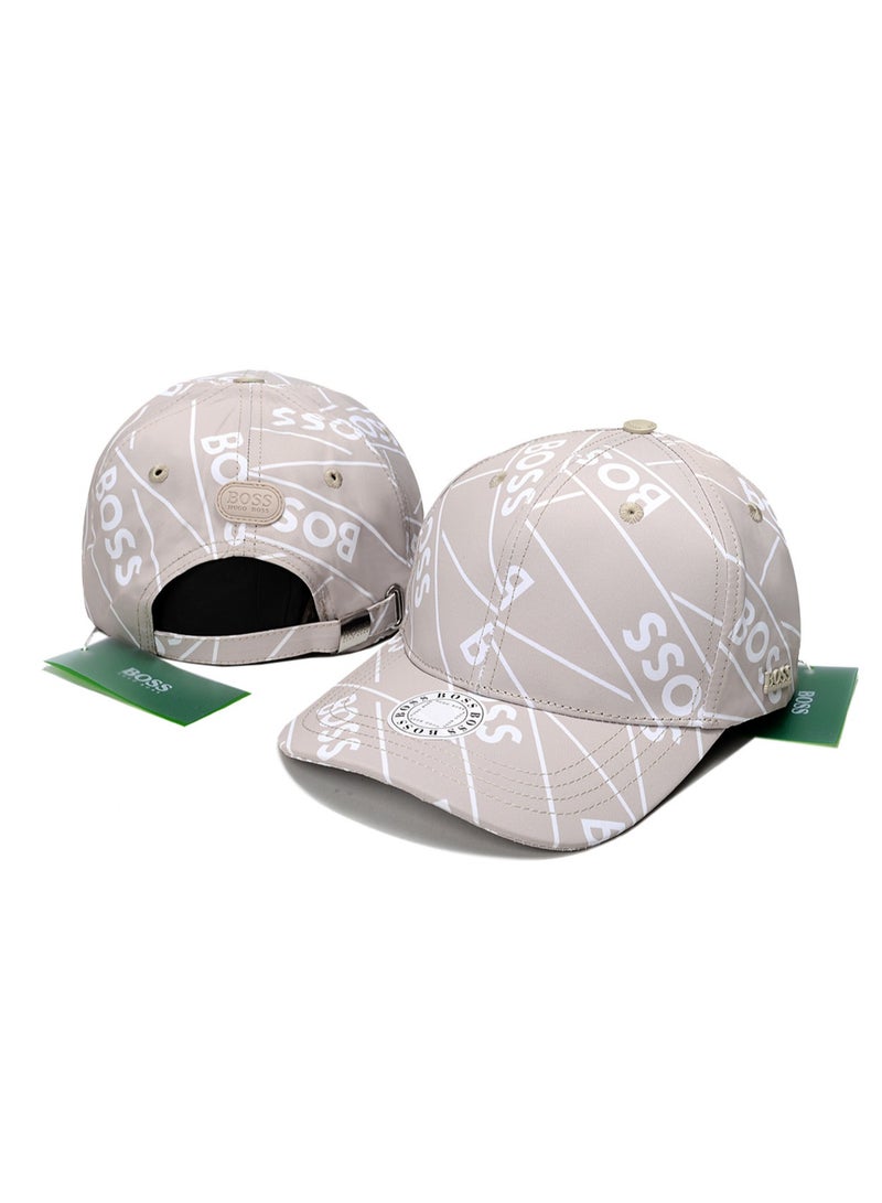 BOSS Beige Baseball Cap with All - Over White Logo Print