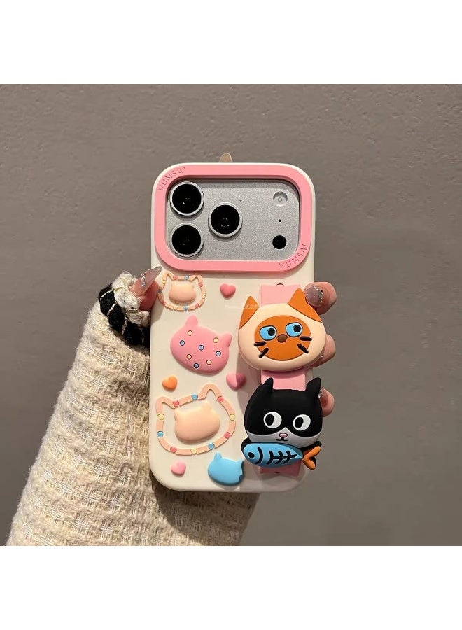 فكرة Fekra Cute 3d Cartoon Cat Wrist Holder Phone Case For iPhone 17 Pro Max