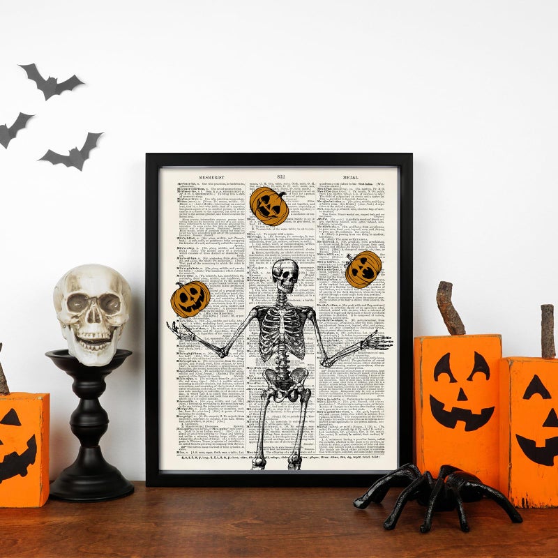 Whaline Whaline 6Pcs Skeleton Wall Art Prints 8x10 Inch Vintage Halloween Wall Decor Skeleton Bat Spooky Gothic Home Decor Wall Art for Halloween Gallery Wall Home Living Room Bedroom Decor (UNFRAMED)  - Image 3