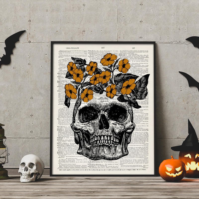 Whaline Whaline 6Pcs Skeleton Wall Art Prints 8x10 Inch Vintage Halloween Wall Decor Skeleton Bat Spooky Gothic Home Decor Wall Art for Halloween Gallery Wall Home Living Room Bedroom Decor (UNFRAMED)  - Image 5