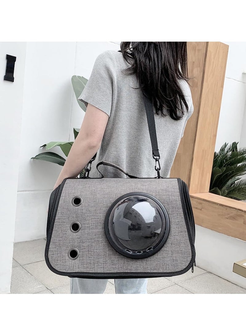 Generic Cat Carrier - Portable Travel Handbag with Bubble Window and Shoulder Strap - Ensures Comfortable Transport for Your Feline Companion (Grey) - Image 2