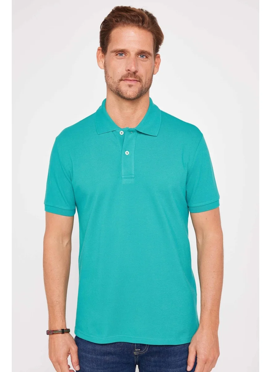 Tudors Men's Slim Fit Narrow Cut Cotton Plain Pique Green Polo Neck T-Shirt