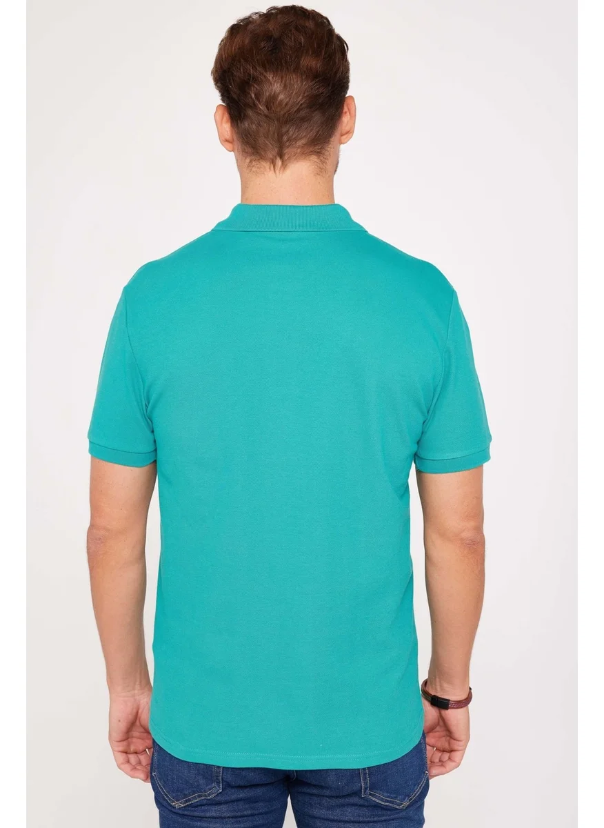تودورس Men's Slim Fit Narrow Cut Cotton Plain Pique Green Polo Neck T-Shirt