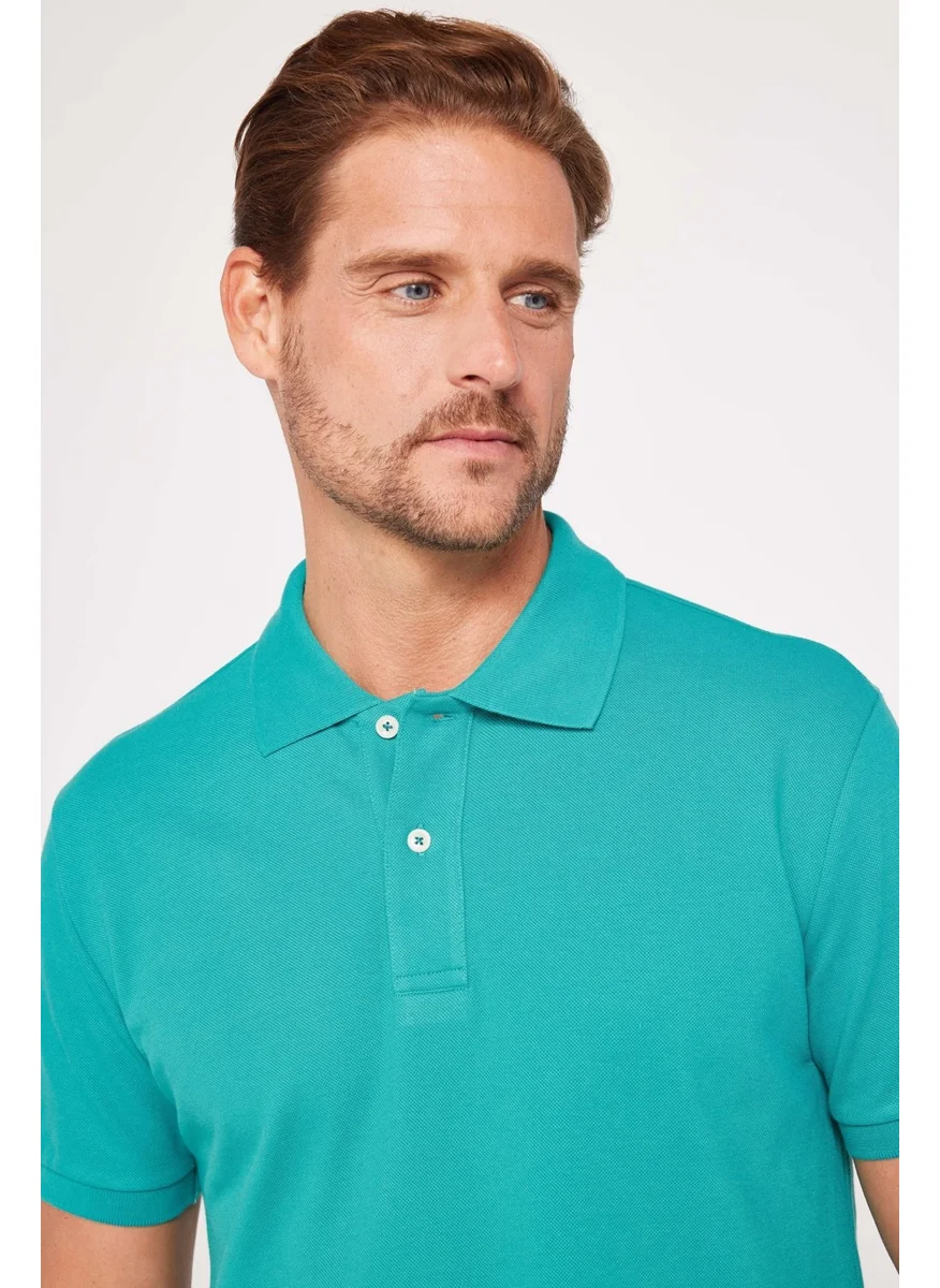 تودورس Men's Slim Fit Narrow Cut Cotton Plain Pique Green Polo Neck T-Shirt