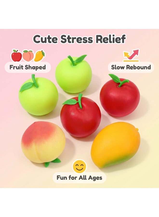 RedMapleTEK 6 Pack Fruit Squishy Stress Relief Toys, Slow Rebound Squeeze Toys, Realistic Apple Peach Mango Sensory Fidget Toys for Kids & Adults - Image 3