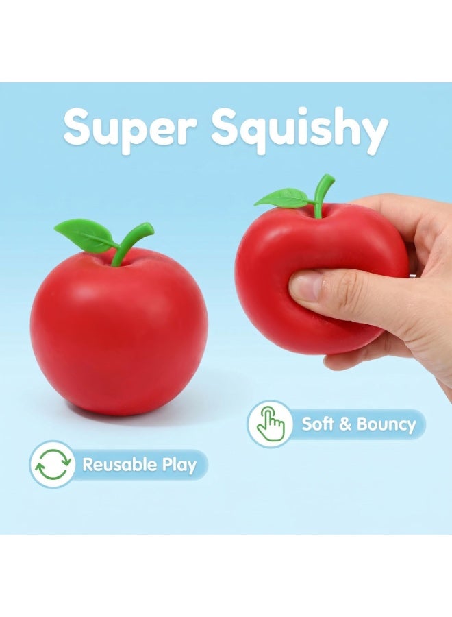 RedMapleTEK 6 Pack Fruit Squishy Stress Relief Toys, Slow Rebound Squeeze Toys, Realistic Apple Peach Mango Sensory Fidget Toys for Kids & Adults - Image 4