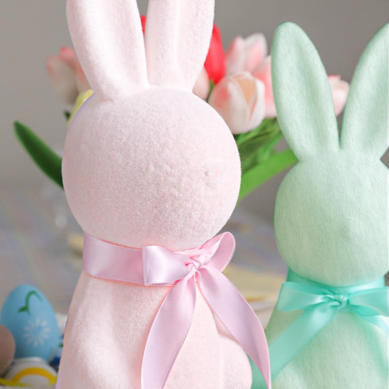 MOREDOTS Easter Decorations - 3 Pack Pastel Flocked Bow-Tied Bunny Set (10", 13", 16") - Spring Table Centerpieces for Indoor Decor - Easter Bunny Figurines Decoration for Home Party Office - Image 3