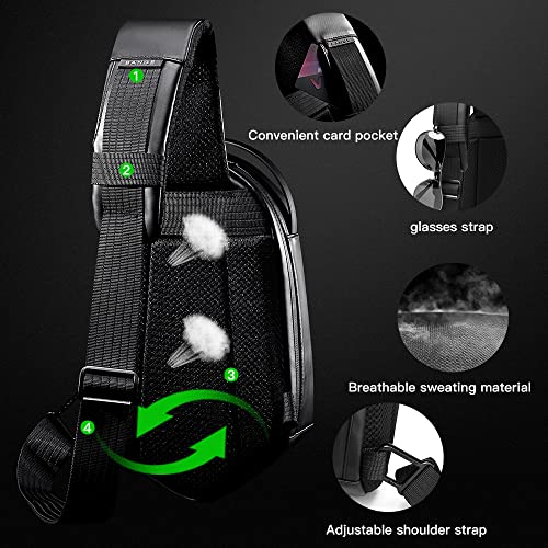 BANGE Sling Bag Waterproof Safe Protect Shell Crossbady Bag Backpack, Biking Hiking Travel Shoulder Bag (Black with USB) - Image 5