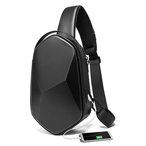 BANGE Sling Bag Waterproof Safe Protect Shell Crossbady Bag Backpack, Biking Hiking Travel Shoulder Bag (Black with USB) - Image 1