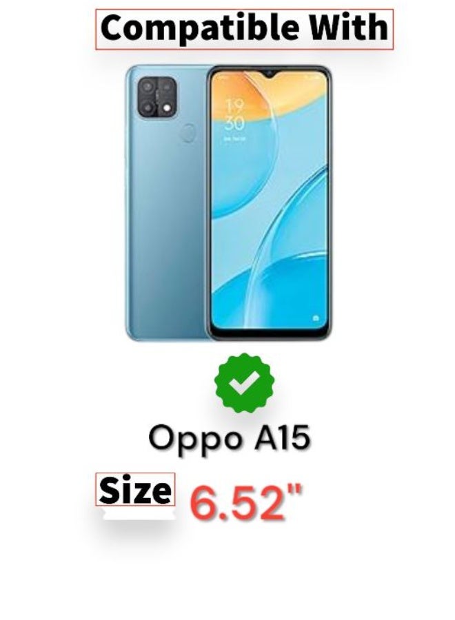 جراب جلدي فاخر لهاتف Oppo A15 بإطار أسود لامع بلاتيني، متوافق مع هاتف Oppo A15 (6.52 بوصة) (أسود) - Image 2