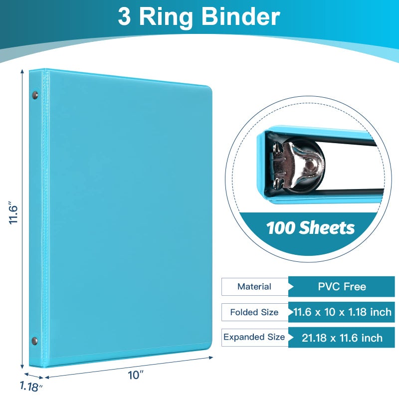 SUIN 0.5-inch 3-Ring Binder with 2 Interior Pockets, 0.5'' Basic Binders Holds US Letter Size 8.5'' x 11''for Office/Home/Back to School, 6 Pack (Assorted 6 Colors) - Image 2
