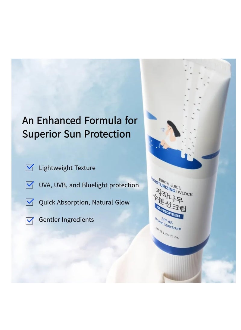 Round Lab - ROUND LAB Birch Juice Moisturizing UV LOCK 1.69 Fl Oz SPF 45 broad spectrum, A moisturizing sunscreen, No White Cast, Strong UV Protection, Moist Essence Type, Ocean Friendly-Reef Safe - Image 1