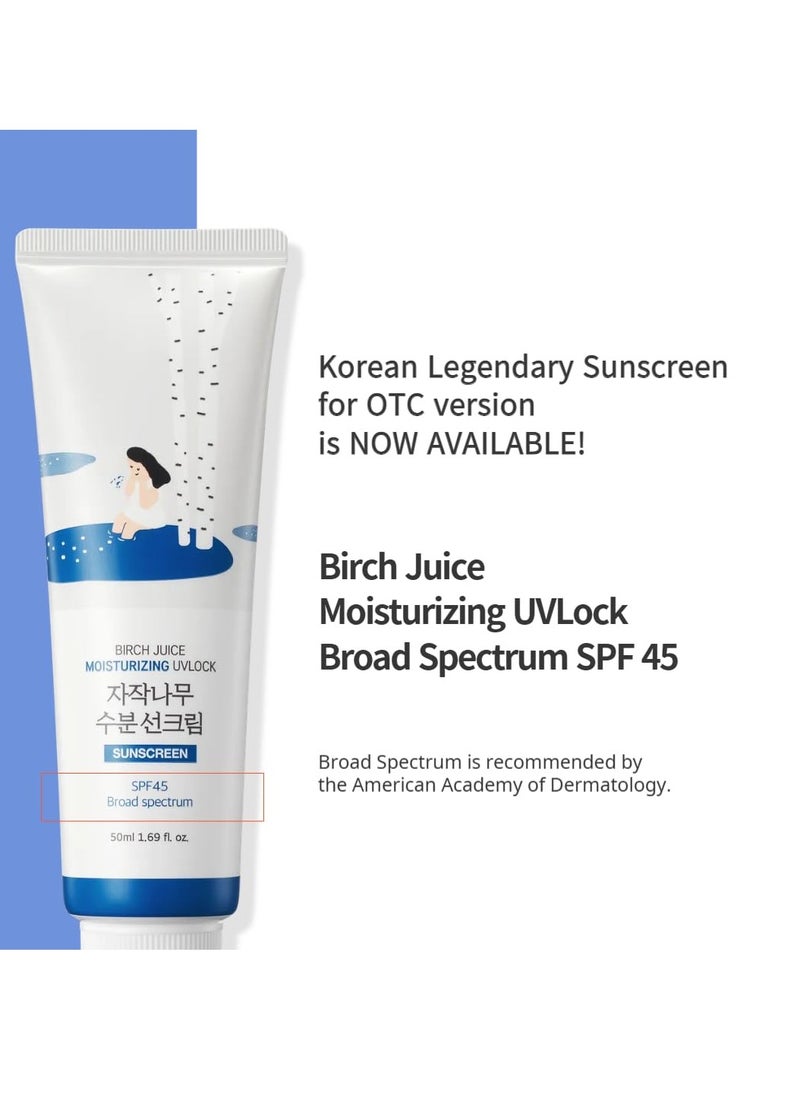 Round Lab - ROUND LAB Birch Juice Moisturizing UV LOCK 1.69 Fl Oz SPF 45 broad spectrum, A moisturizing sunscreen, No White Cast, Strong UV Protection, Moist Essence Type, Ocean Friendly-Reef Safe - Image 1
